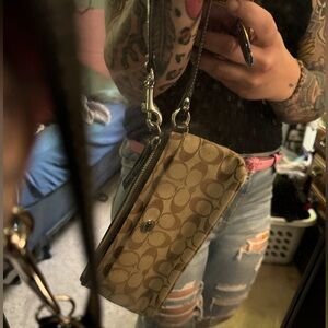 Coach Beige Signature Wristlet